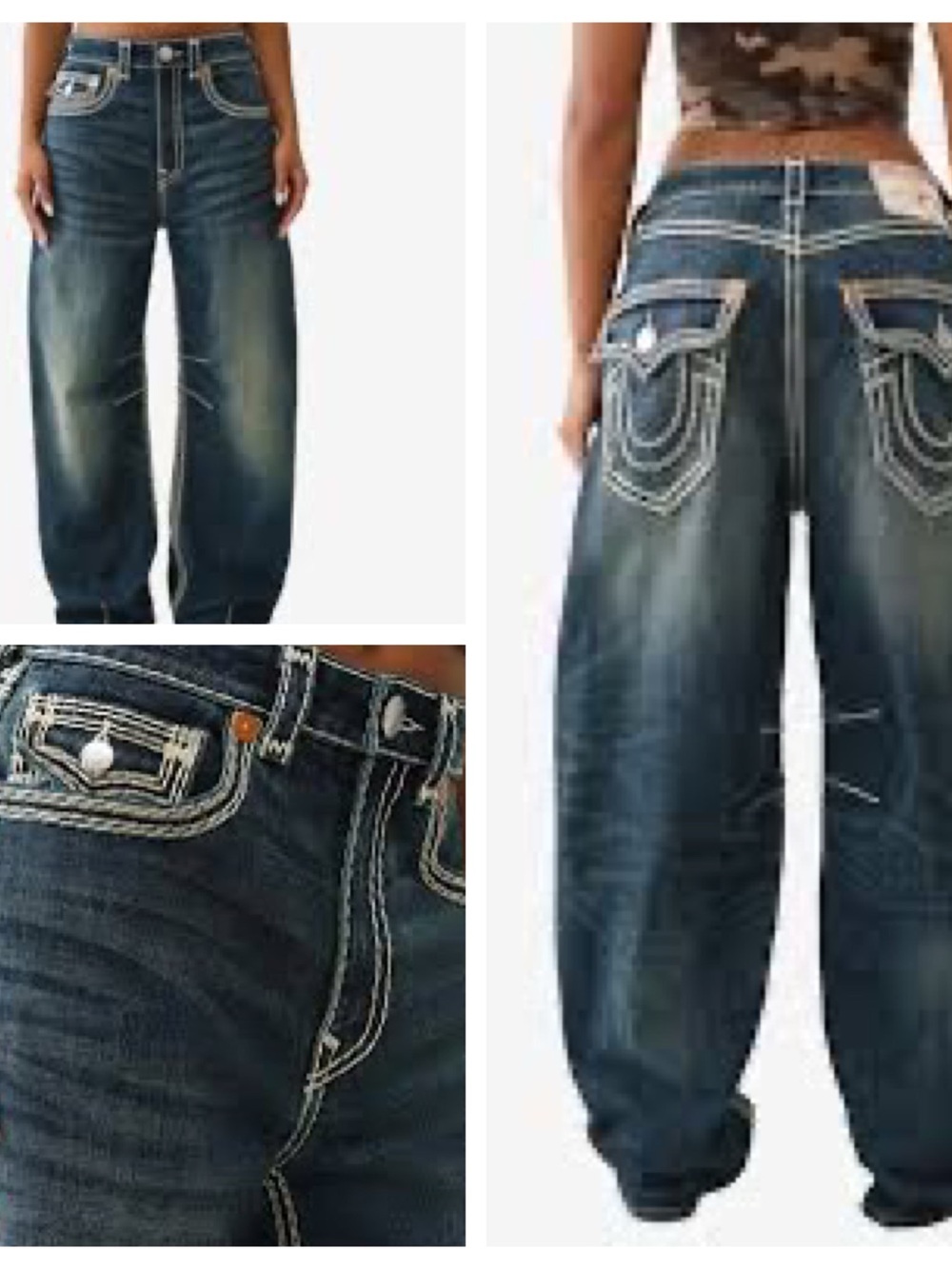 True Religion Bailey Barrel Jeans Contrast White Stitch Flap Pockets Sz 27